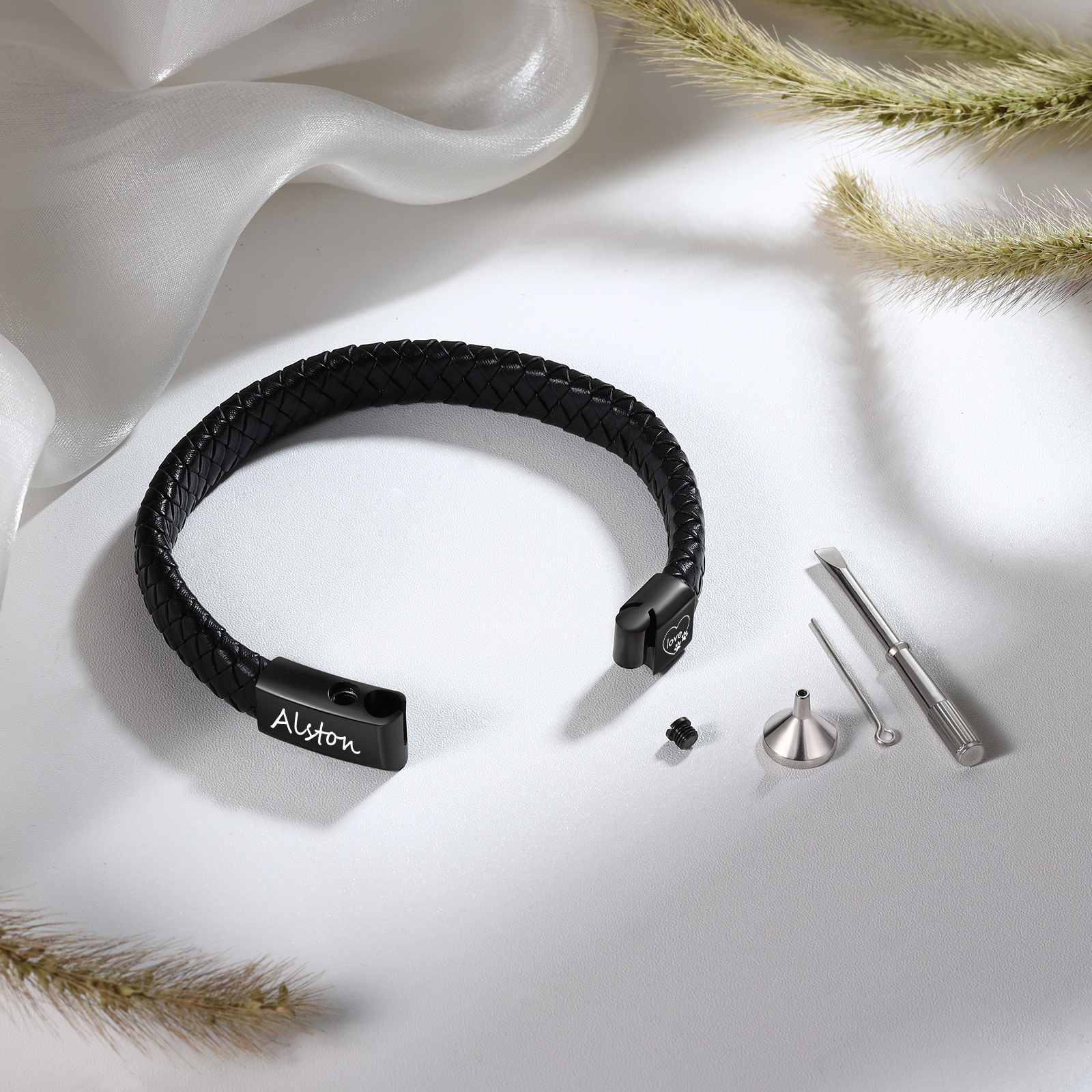 Personalized Braided Leather Memorial Bracelet Pet Ashes Keepsake Bracelet