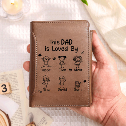 Personalized Trifold Leather Wallet Customized With 1-6 Children’s Names Gift For Dad Or Grandpa