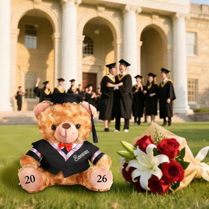 Personalized 2026 Graduation Gifts for Her/Him - Plush Graduation Teddy Bear With Cap & Custom School Badge & Degree Title 