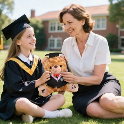 Personalized 2026 Graduation Gifts for Her/Him - Plush Graduation Teddy Bear With Cap & Custom School Badge & Degree Title 