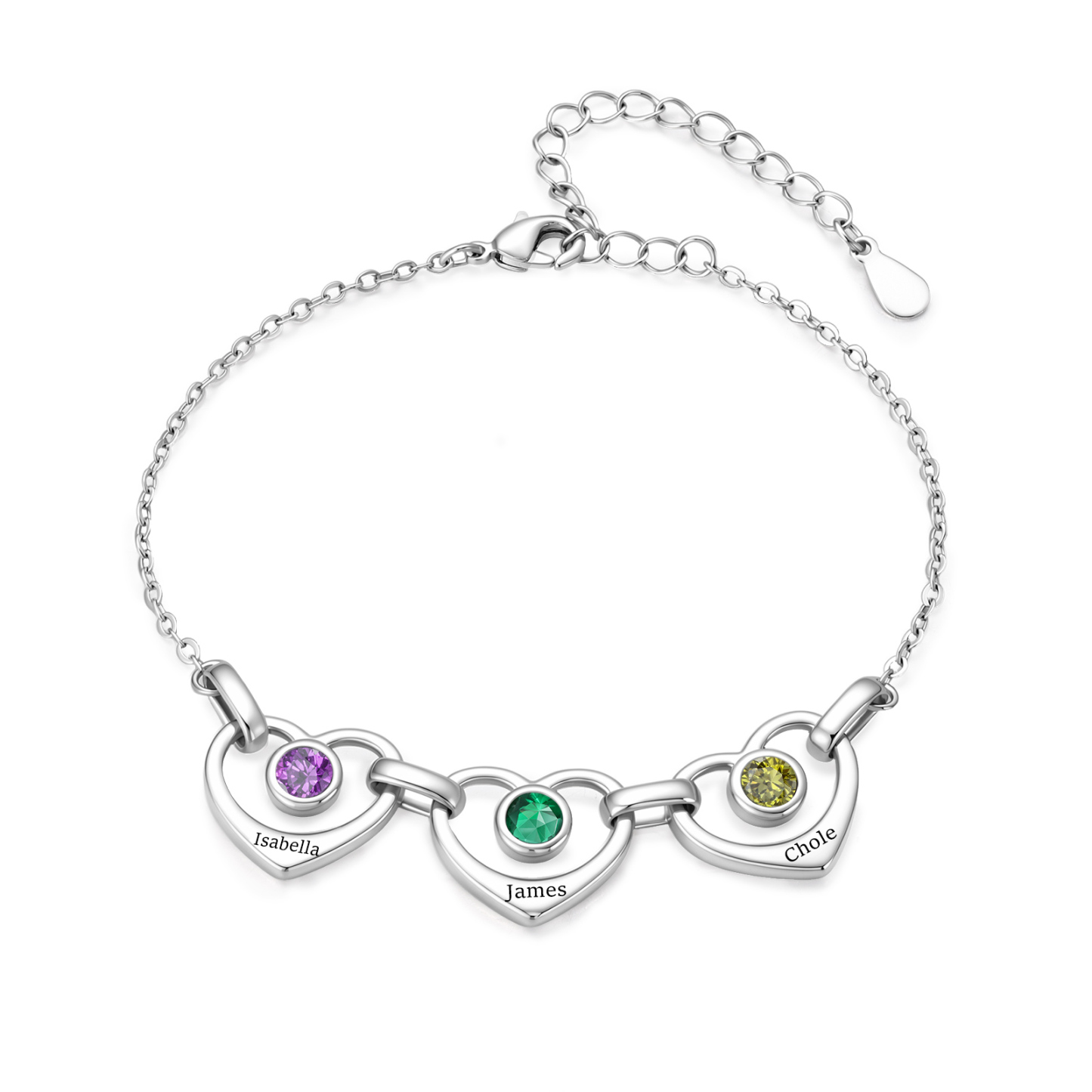 Personalized Intertwined Hearts Bracelet Customized With 1-5 Names And Birthstones Gift For Mom Or Girlfriend
