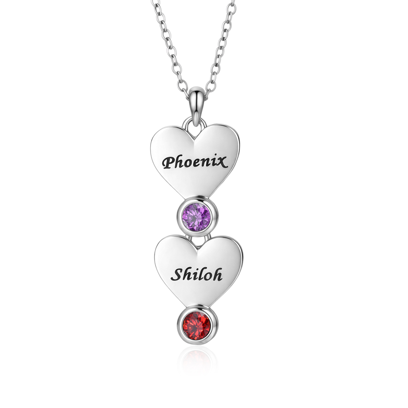 Personalized Necklace With Vertical Hearts Pendant Custom with 1-5 Names And Birthstones Gift For Mom