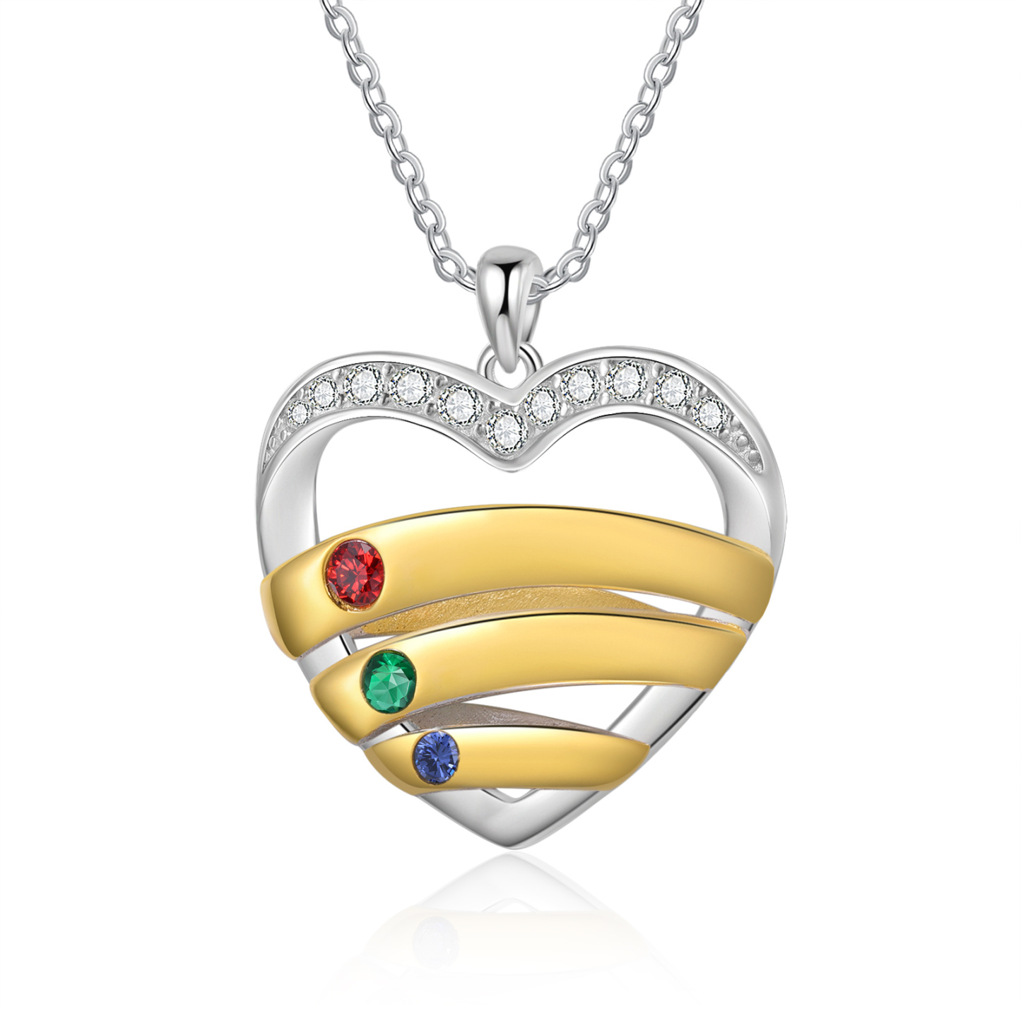 3 Names - Personalized Beautiful Heart Necklace with Custom Name and Birthstone, As a Mother's Day Gift for Mom