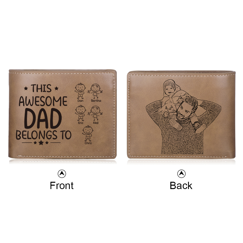 5 Names-Personalized Doll Customized Leather Men's Wallet Customized Name Folding Wallet for Dad