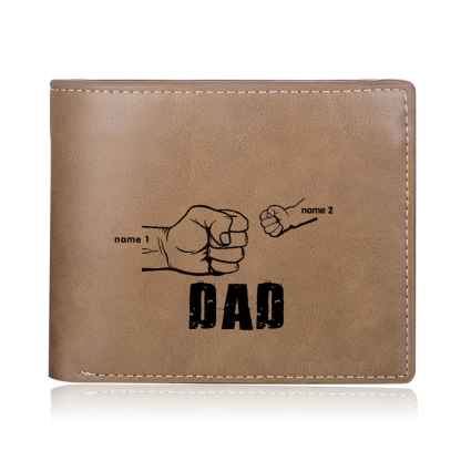 Personalized Leather Mens Wallet Engraved 2 Names Fist Bump Folding Wallet Father's Day Gifts