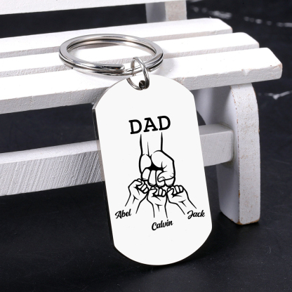 3 Names - Personalized Fist Pendant Keychain Gift Set - Customized Photo Special Gift for Dad