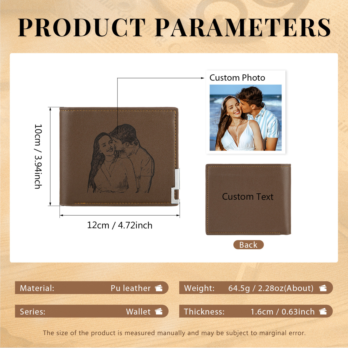 Personalized Leather Wallet Engraved Photo Folding Wallet Short Purse Love Gifts For Him