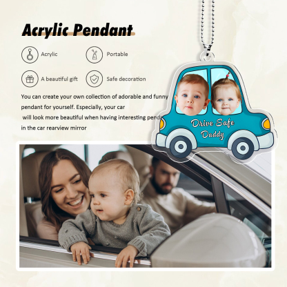 Acrylic Keychain/Decoration Personalized 2 Photos, Name And Text Driving Pattern Pendant For Dad