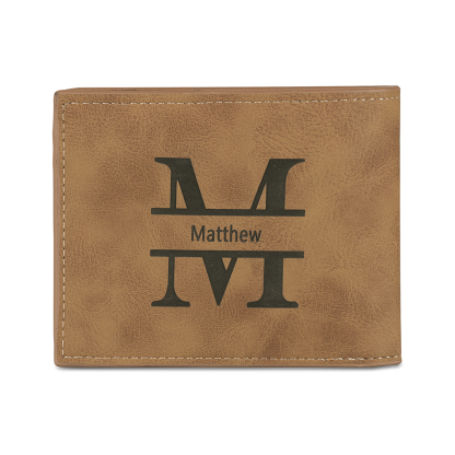 Photo Personalized Leather Men's Wallet Customized Name Letter Folding Wallet Two Colors Available with Gift Box for Dad