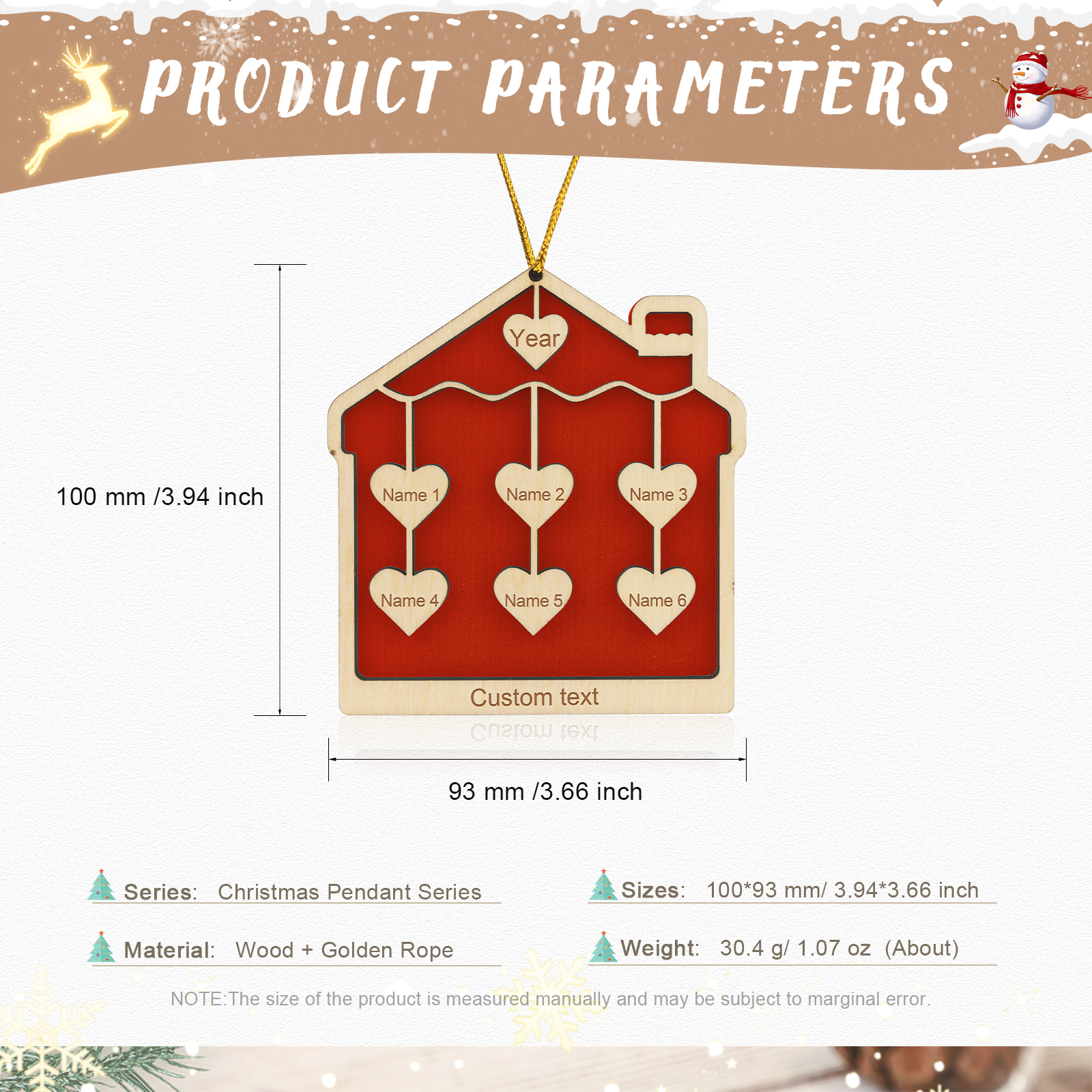 6 Names-Personalized Family Wooden Christmas Xmas Tree Decoration Ornament-Custom 6 Names And Year Hanging Ornament Gifts For Family