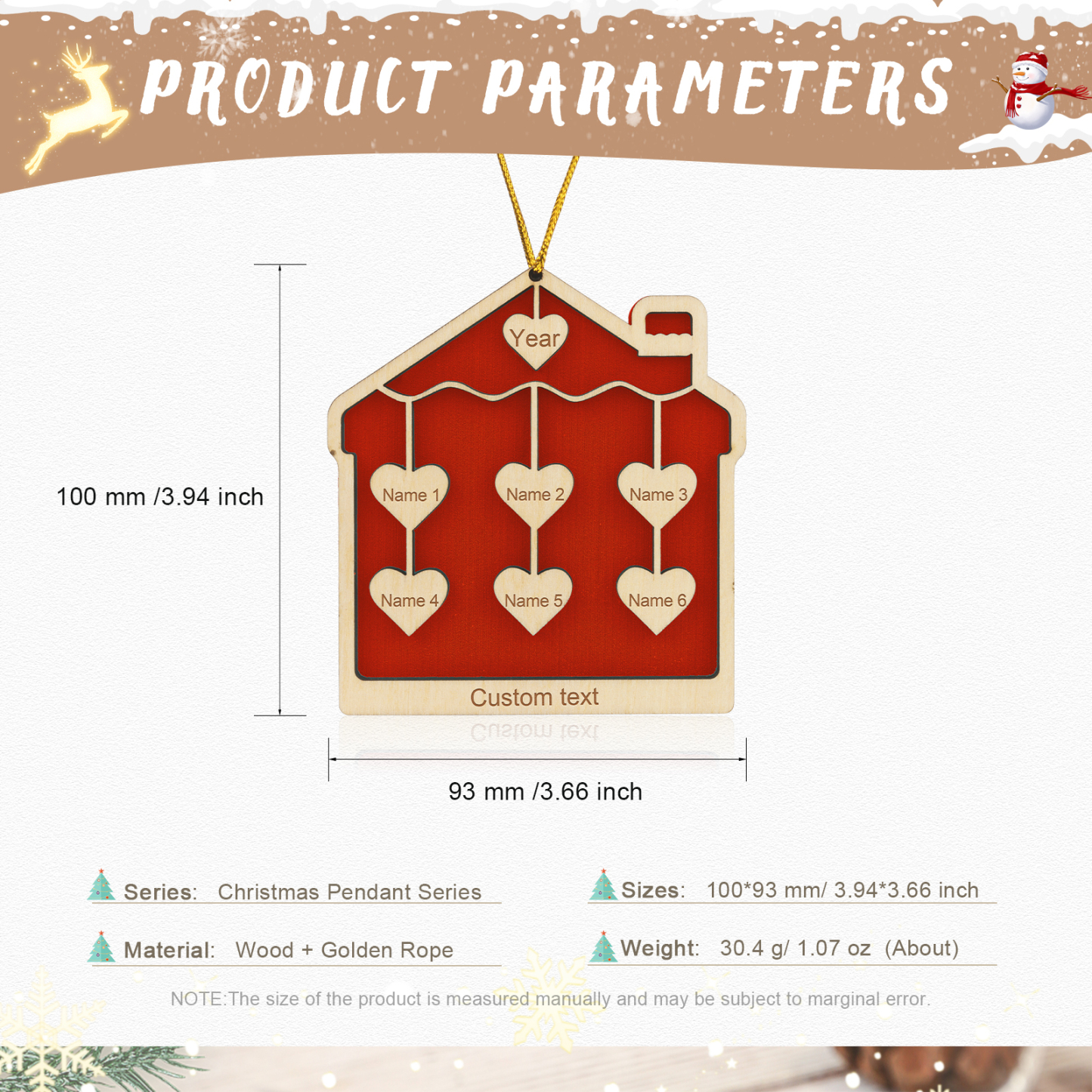 6 Names-Personalized Family Wooden Christmas Xmas Tree Decoration Ornament-Custom 6 Names And Year Hanging Ornament Gifts For Family