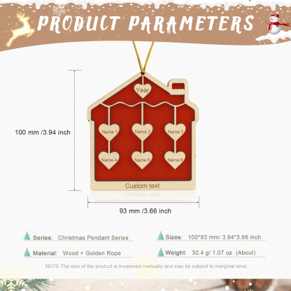 6 Names-Personalized Family Wooden Christmas Xmas Tree Decoration Ornament-Custom 6 Names And Year Hanging Ornament Gifts For Family