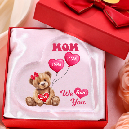 2 Names-Personalized Bear Acrylic Heart Keepsake Custom Text Acrylic Plaque Ornaments Gifts for Mom