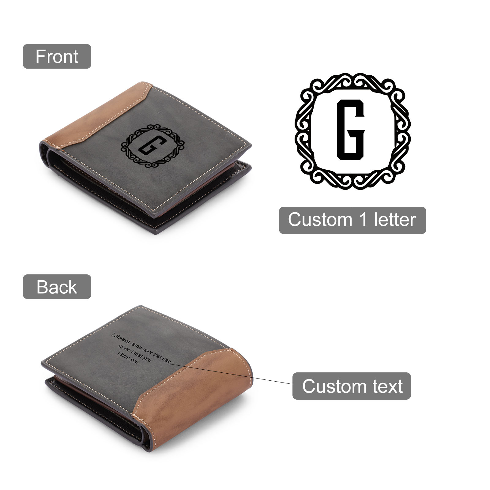 Personalized Leather Wallet Engraved Letter Short Purse Custom Folding Wallet Gifts For Men