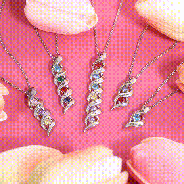 3 Names-Customized Necklace Cascading Pendant with 3 Birthstones Engraving 3 Names Gifts for Her