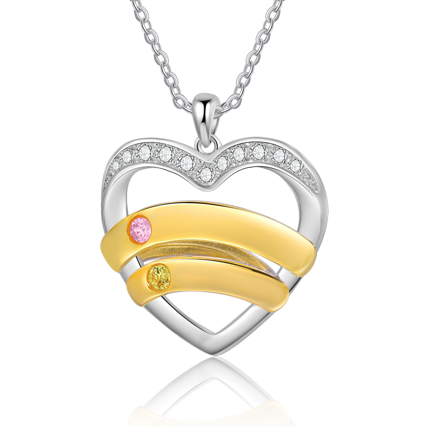 2 Names - Personalized Beautiful Heart Necklace with Custom Name and Birthstone, As a Mother's Day Gift for Mom