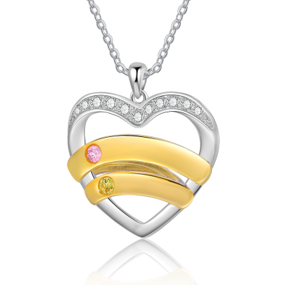 2 Names - Personalized Beautiful Heart Necklace with Custom Name and Birthstone, As a Mother's Day Gift for Mom