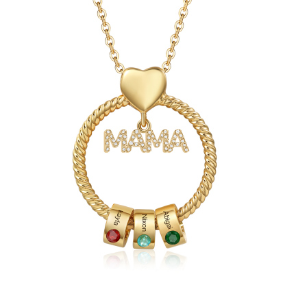 3 Names-Personalized Mom Necklace Set With  Premium Custom Necklace With 3 Birthstones Engraved Names Gift For Mother