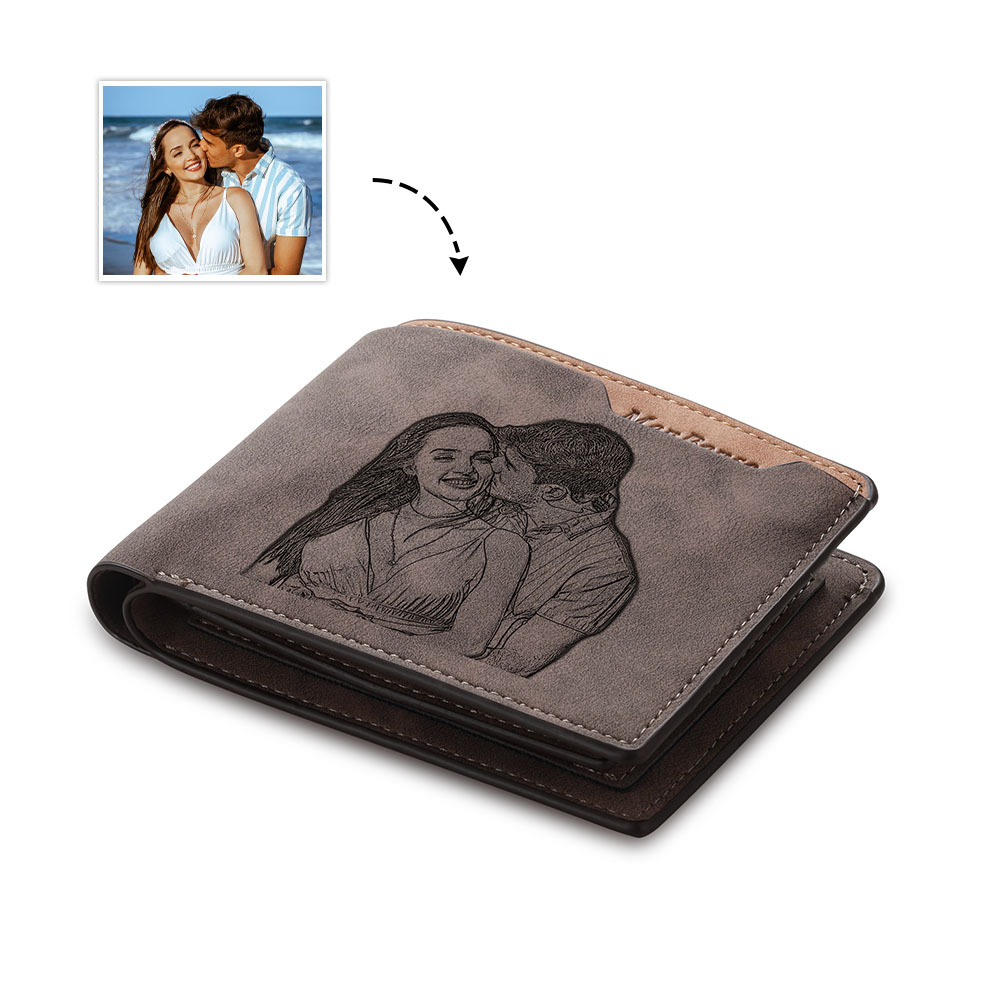Personalized Leather Wallet Engraved Photo Short Purse Custom Folding Wallet Gifts For Him