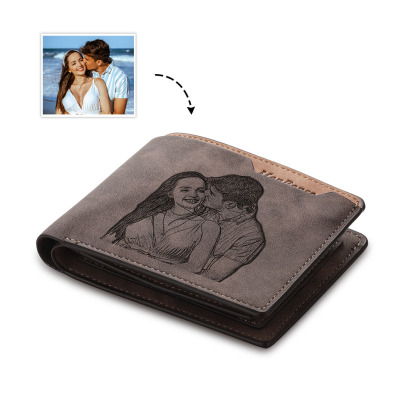 Personalized Leather Wallet Engraved Photo Short Purse Custom Folding Wallet Gifts For Him