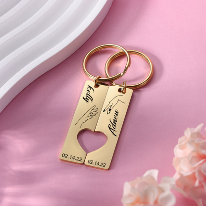 Personalized Promise Couple Keychain Set Engrave Name Heart Matching Couple Gifts