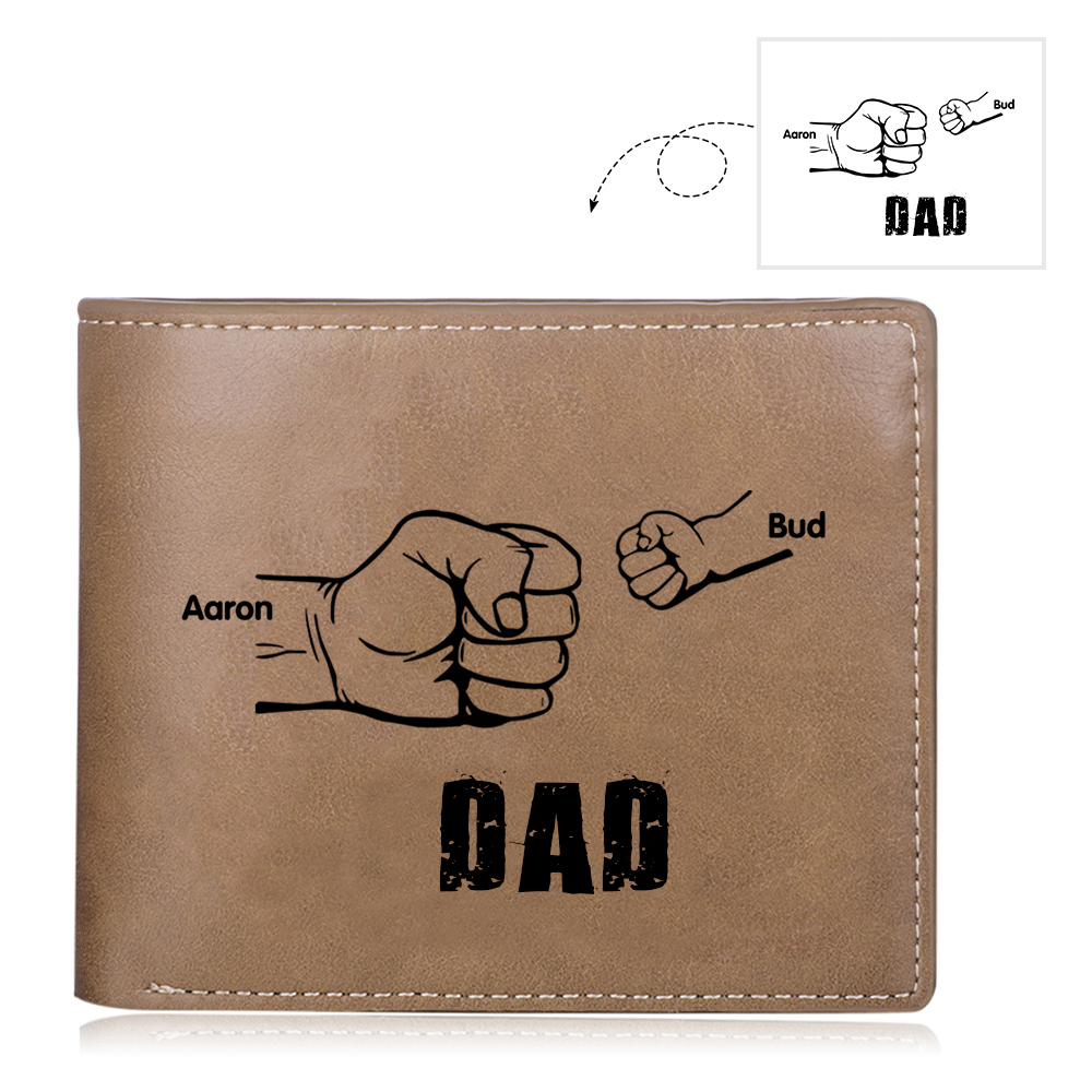 2 Names - Personalized Fist Style Leather Men's Wallet Custom Photo Wallet for Dad