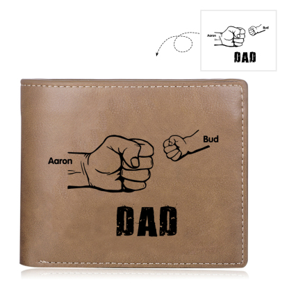2 Names - Personalized Fist Style Leather Men's Wallet Custom Photo Wallet for Dad