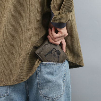 Personalized Name Leather Men's Wallet With Card Slot Engraved Letter And Photo Gift For Him