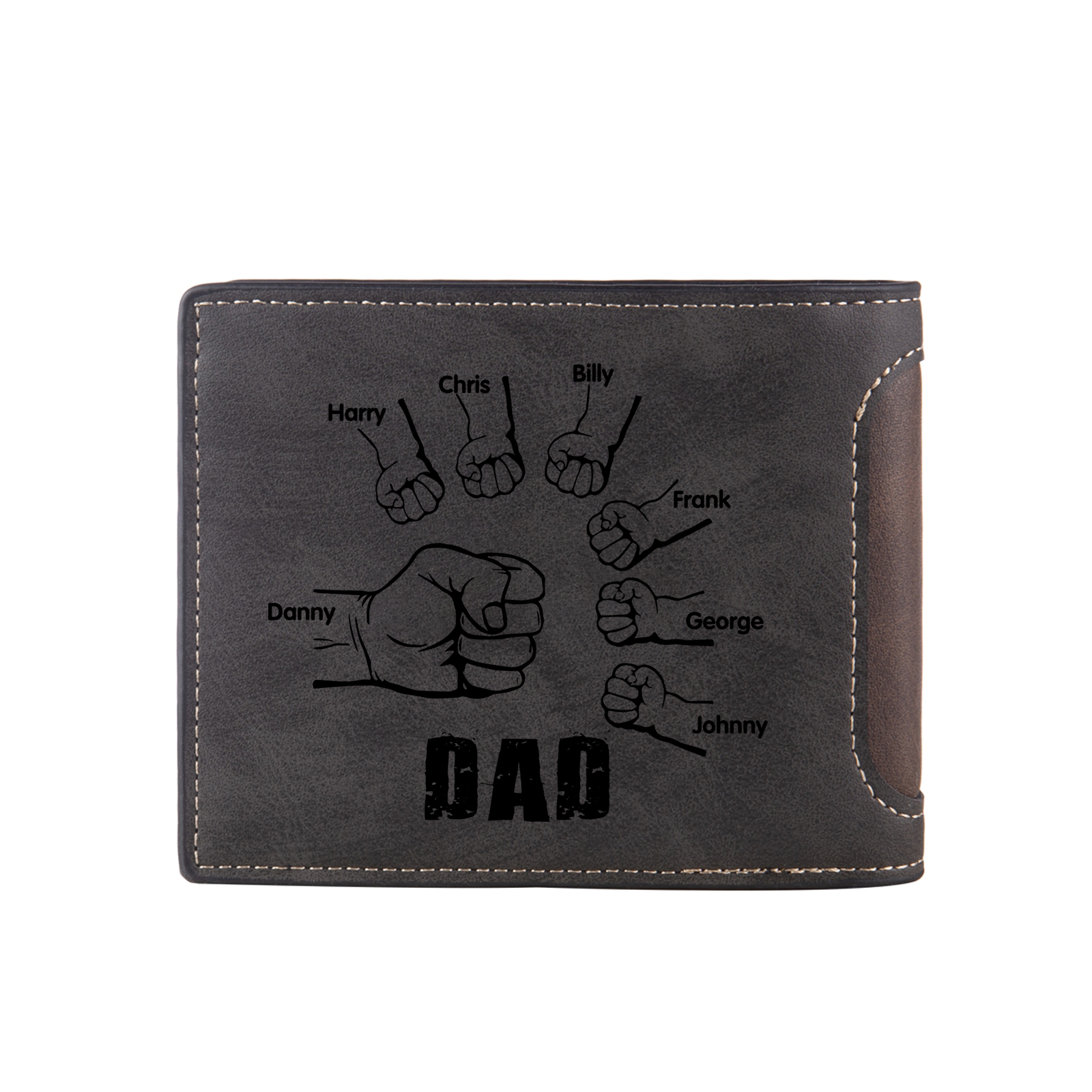 7 Names - Personalized Photo Custom Leather Men's Folding Wallet as a Father's Day Gift for Dad