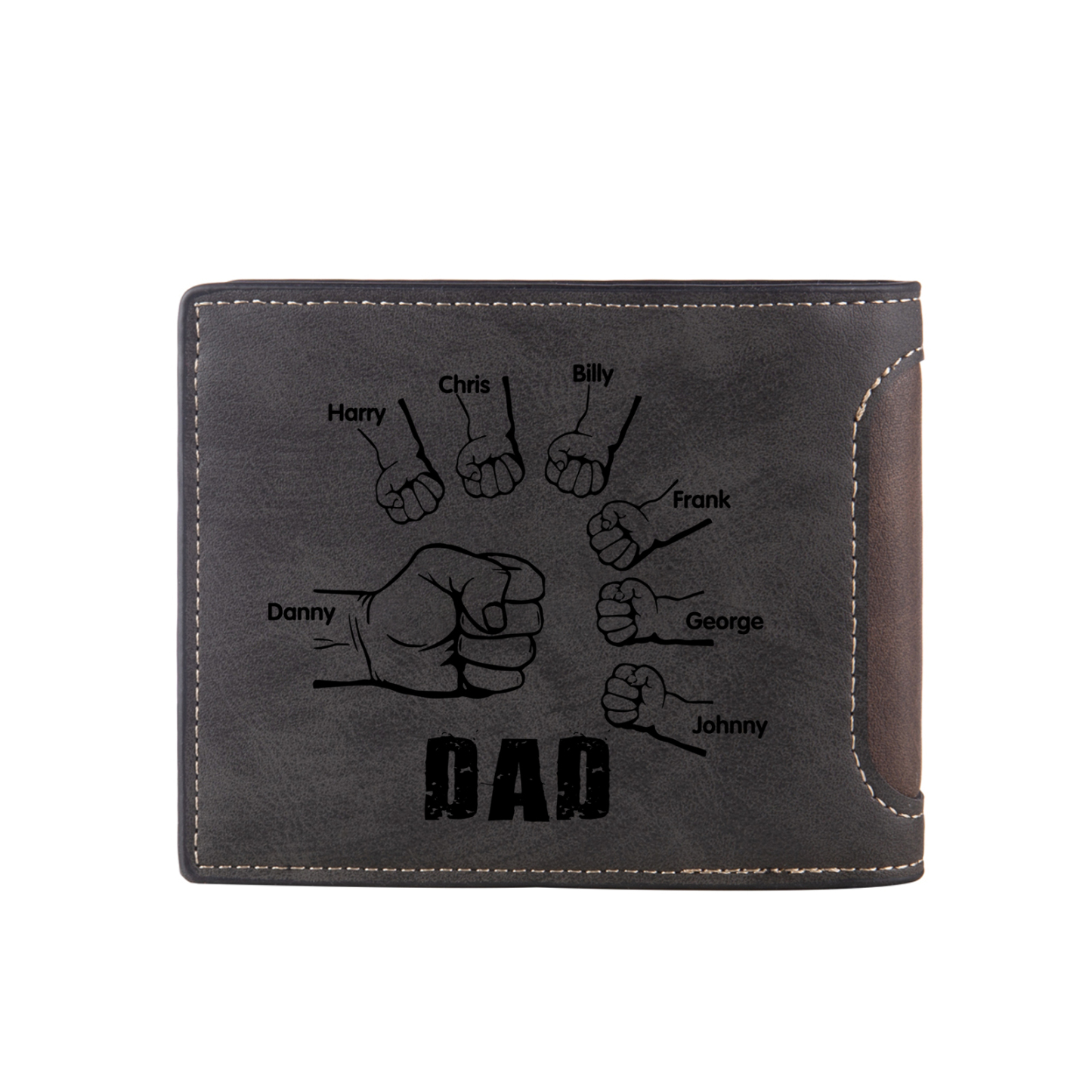 7 Names - Personalized Photo Custom Leather Men's Folding Wallet as a Father's Day Gift for Dad