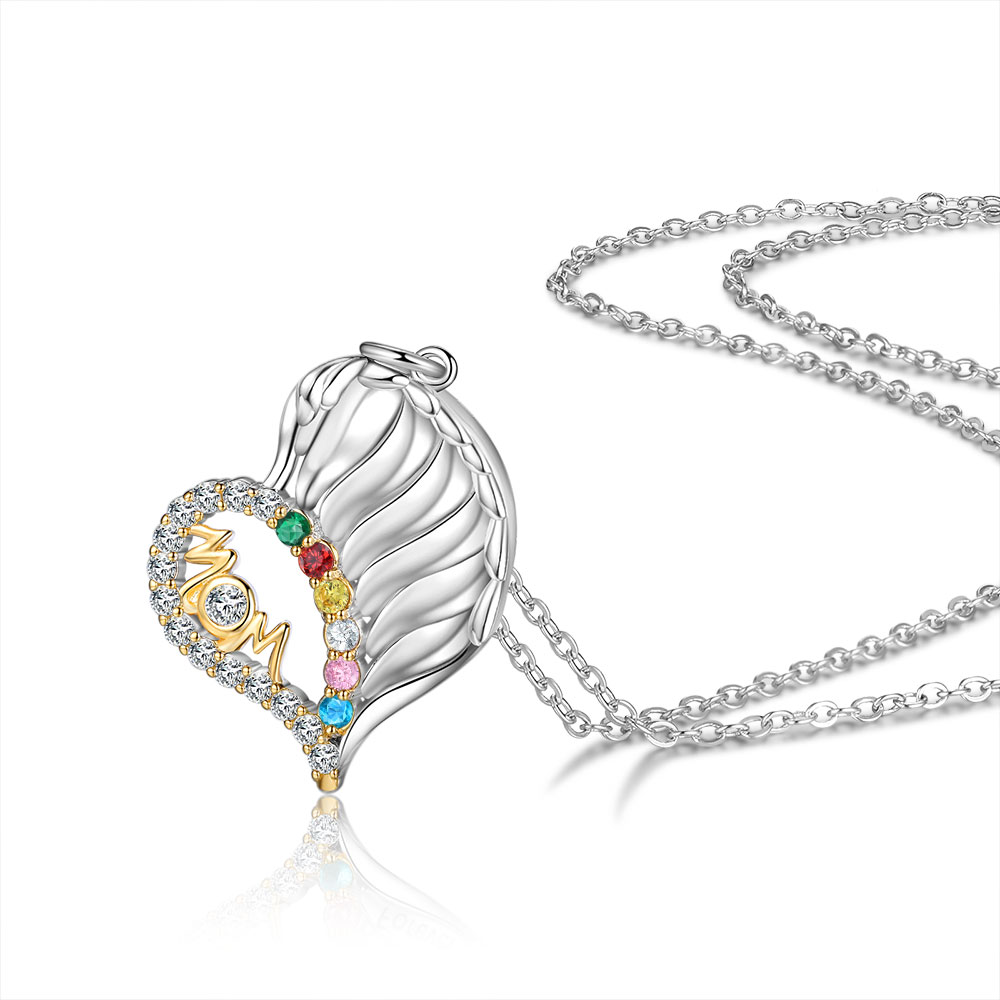 6 Names-Personalized Hearts Necklace Custom Birthstone Necklace Wonderful Gifts for Mom