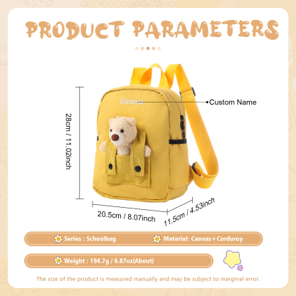 Personalized Bear Style School Bag Customized Name Canvas Kids Backpack Back to School Gift