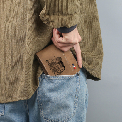 3-Names Personalized Leather Men's wallet With Card Slot Engraved With Name And Photo For Papa As a Father's Day Unique Gift