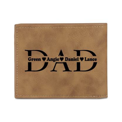 4 Names - Personalized Photo Custom Leather Men's Wallet as a Father's Day Gift for Dad