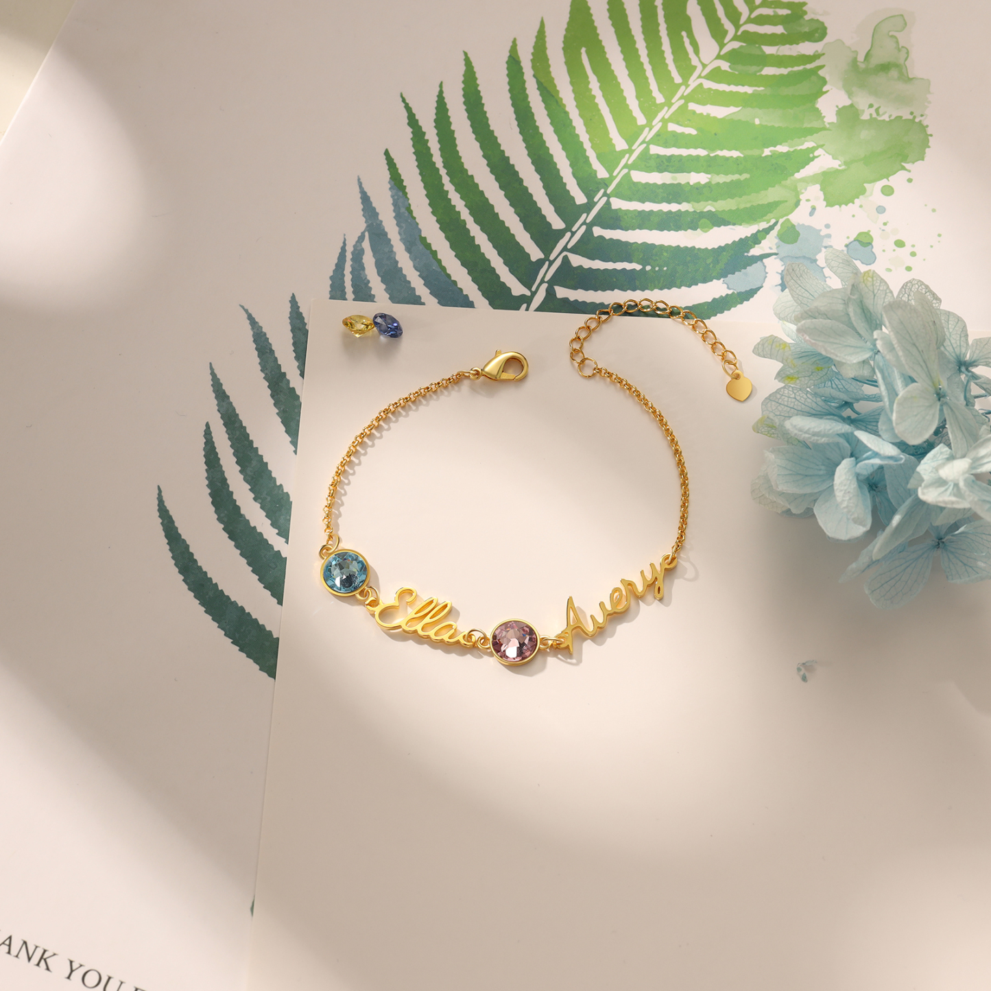 Personalized Bracelet With Birthstone Custom 2 Names Bracelet Gift For Women