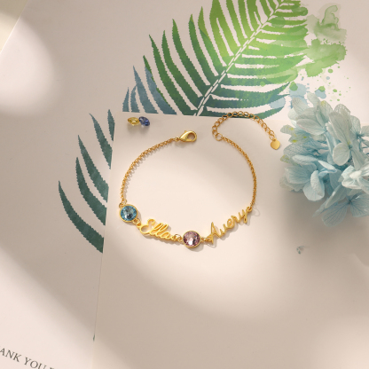 Personalized Bracelet With Birthstone Custom 2 Names Bracelet Gift For Women
