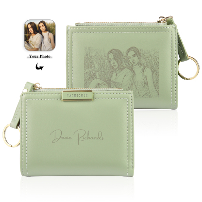 Personalized Photo And Text Pu Leather Zipper Wallet Coin Purse Three Colors Optional Gift For Women