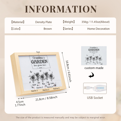 5 Names-Personalized Family Color Or Black And White Frame Custom 5 Names And Text LED Night Light