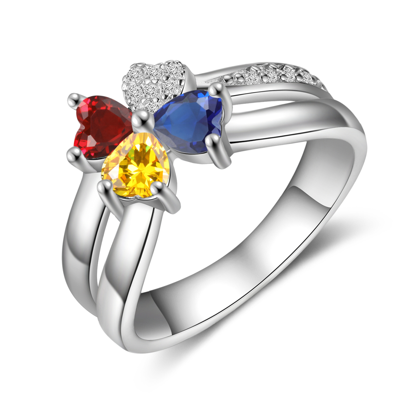 Personalized Ring With 3 Birthstones Engraved Names Ring Best Gift For Women