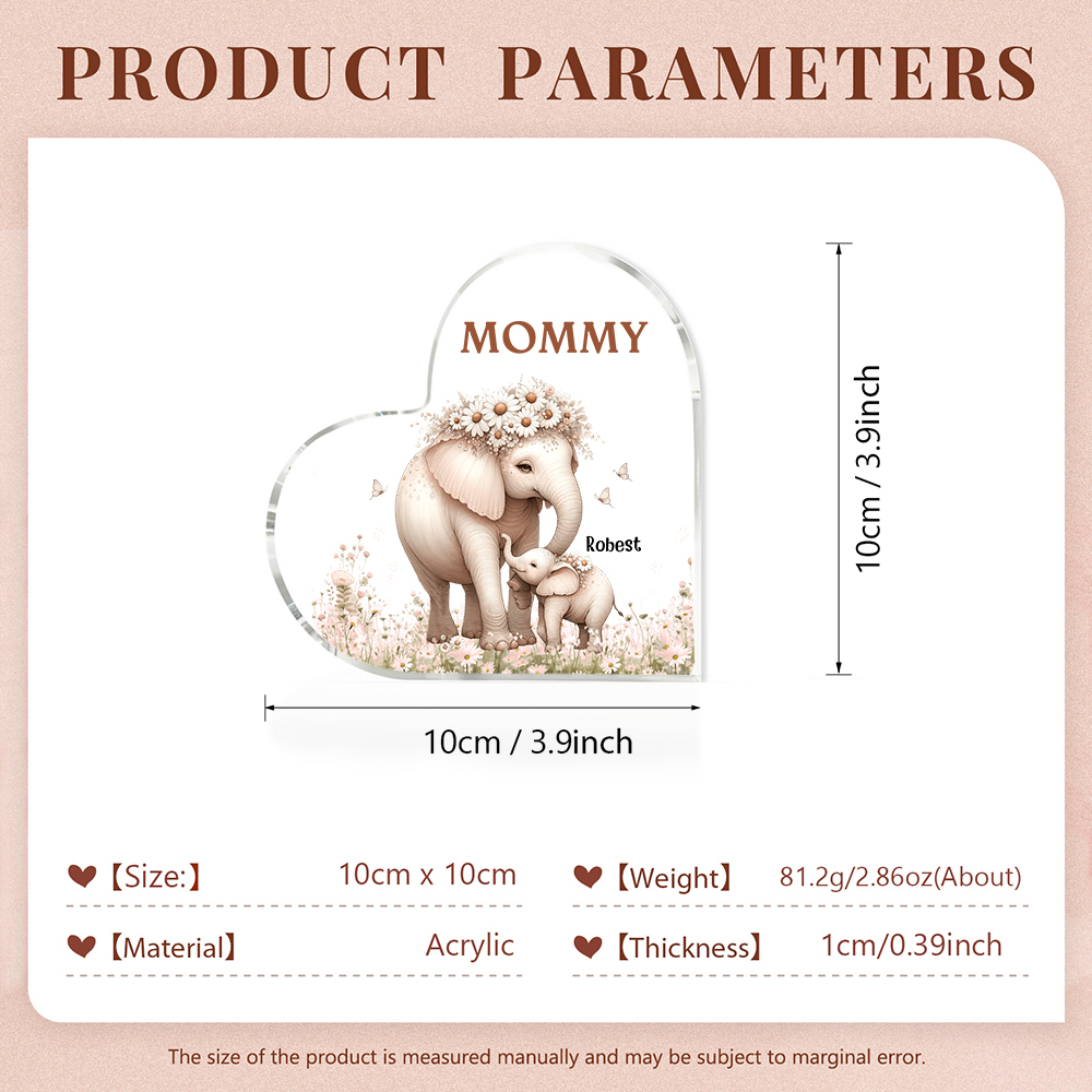 1 Name-Personalized Elephant Acrylic Heart Keepsake Custom Text Acrylic Plaque Ornaments Gifts for Mom
