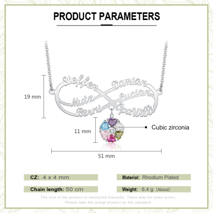 Personalized Infinity Necklace With 6 Birthstones Engraved Names Necklace Gift For Women