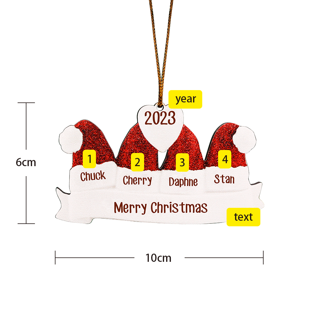 4 Names-Personalized Family Wooden Christmas Xmas Tree Decoration Ornament-Custom 4 Names And Text Hanging Ornament Gifts For Family