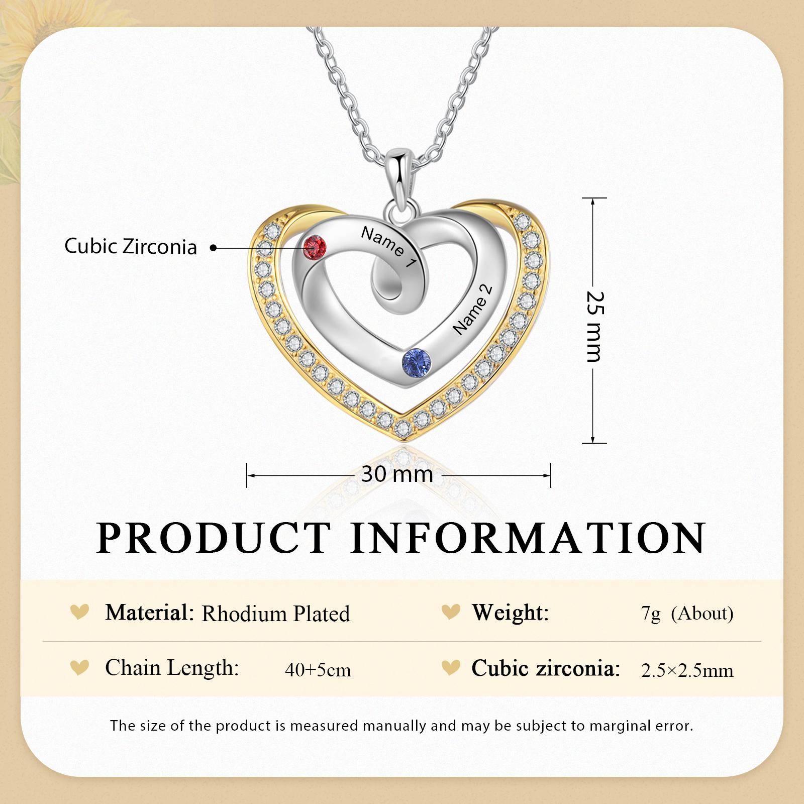 2 Names - Personalized Heart Necklace with Customized Names and Birthstone, A Perfect and Exquisite Gift for Her