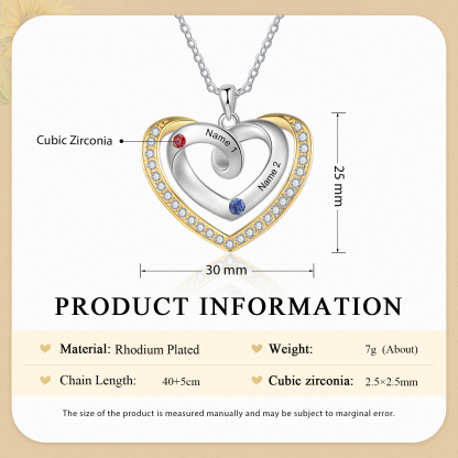 2 Names - Personalized Heart Necklace with Customized Names and Birthstone, A Perfect and Exquisite Gift for Her