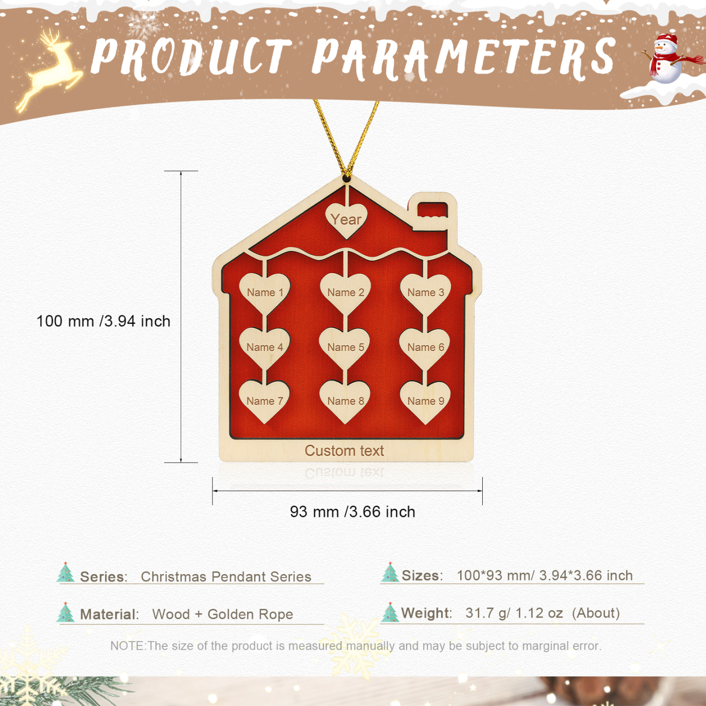 9 Names-Personalized Family Wooden Christmas Xmas Tree Decoration Ornament-Custom 9 Names And Year Hanging Ornament Gifts For Family