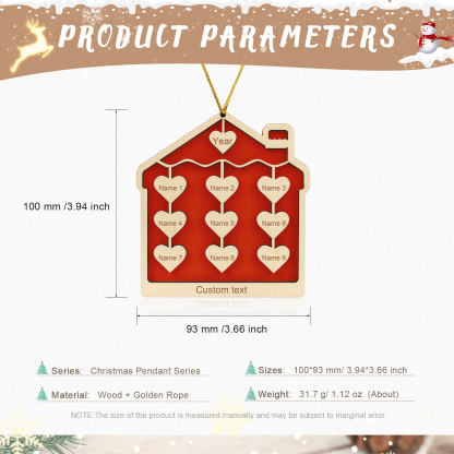 9 Names-Personalized Family Wooden Christmas Xmas Tree Decoration Ornament-Custom 9 Names And Year Hanging Ornament Gifts For Family