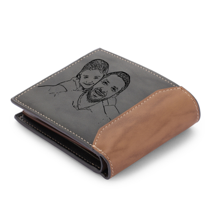 5 Names-Personalized Doll Customized Leather Men's Wallet Customized Name Folding Grey Wallet for Dad