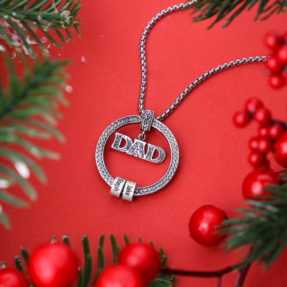 Dad Necklace Personalized Circle Men Necklace with Birthstones Engraved 5 Names Gifts For Father