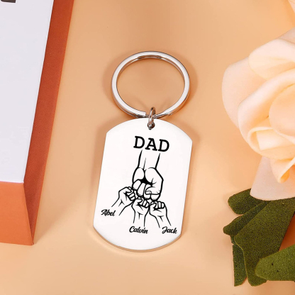 3 Names - Personalized Fist Pendant Keychain Gift Set - Customized Photo Special Gift for Dad