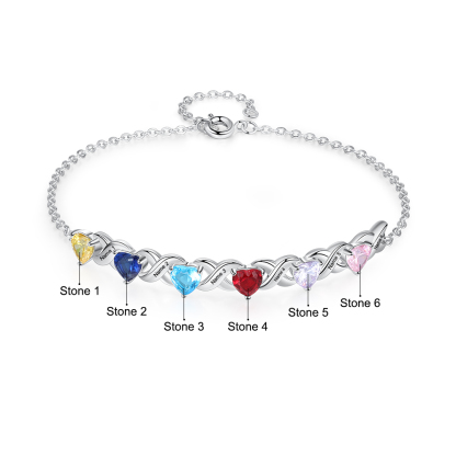 Personalized Heart Bracelet Customized With 6 Names and 6 Birthstones Family Bracelet Gift for Grandma | Jessmade